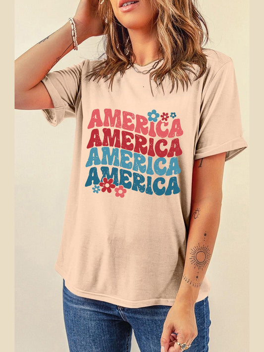 Women America Round Neck Short Sleeve T-Shirt NicholesGifts