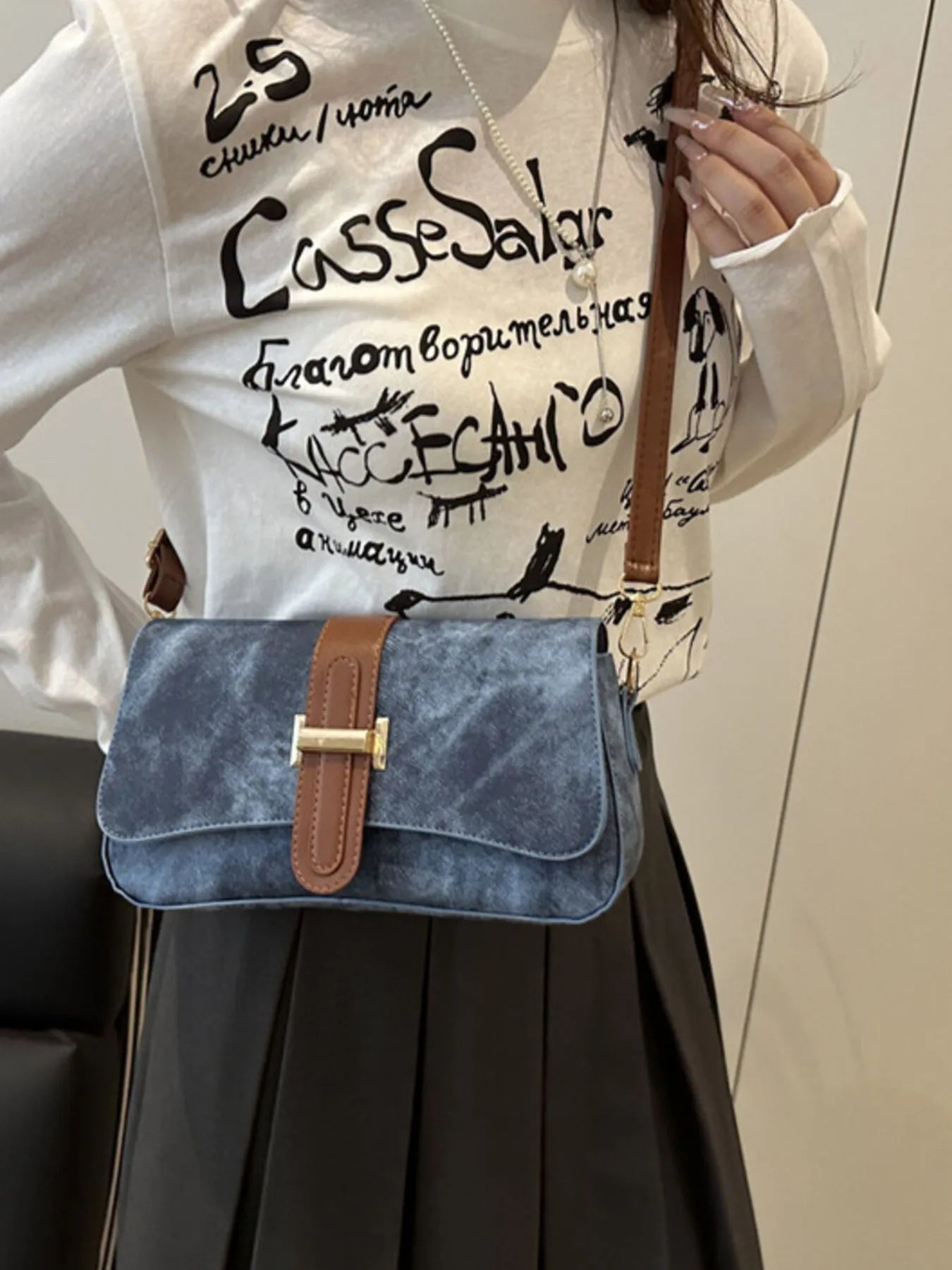 Leather Buckle Strap Crossbody Bag Trendsi