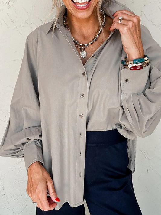 Button Up Lantern Sleeve Shirt NicholesGifts