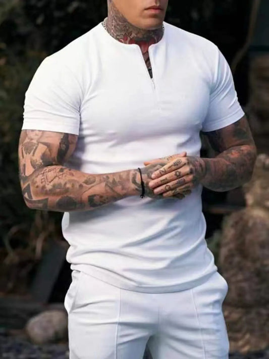 Men's Notched Short Sleeve Active T-Shirt Trendsi