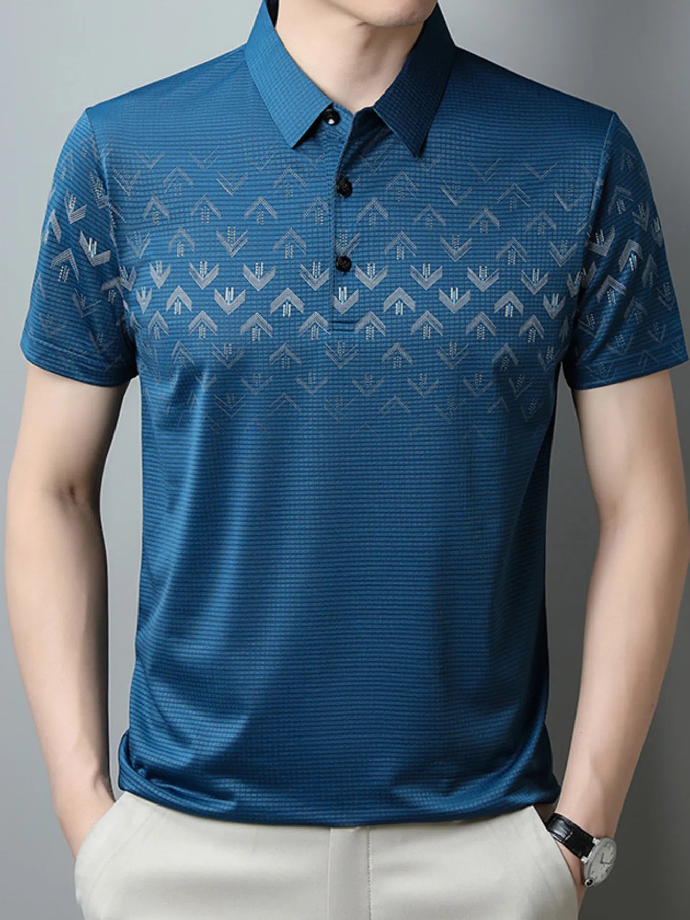 Men's Plus Size Gradient Pattern Business Casual Polo Shirt