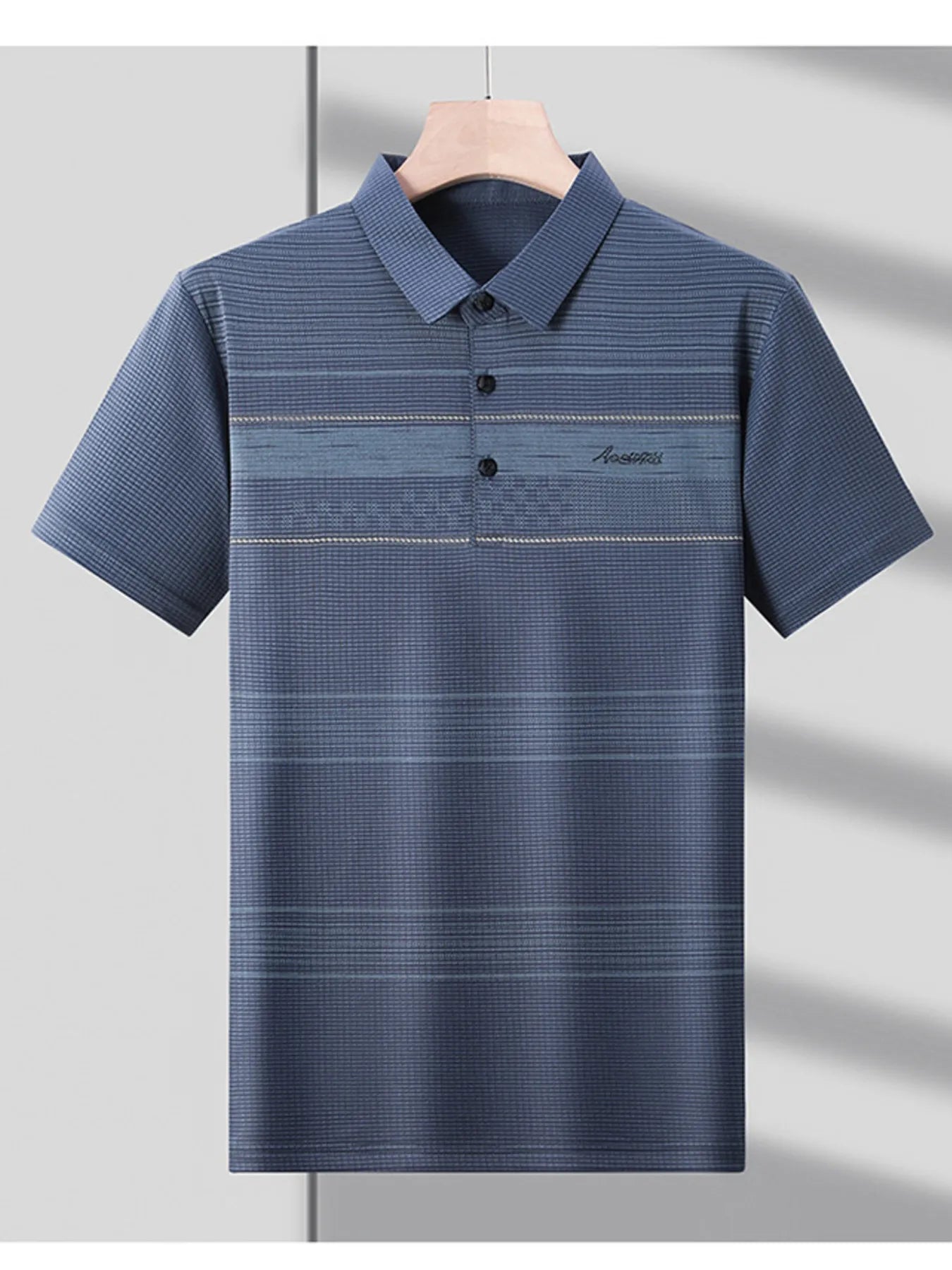 Men's Plus Size Striped Quick-Dry Short Sleeve Polo Shirt