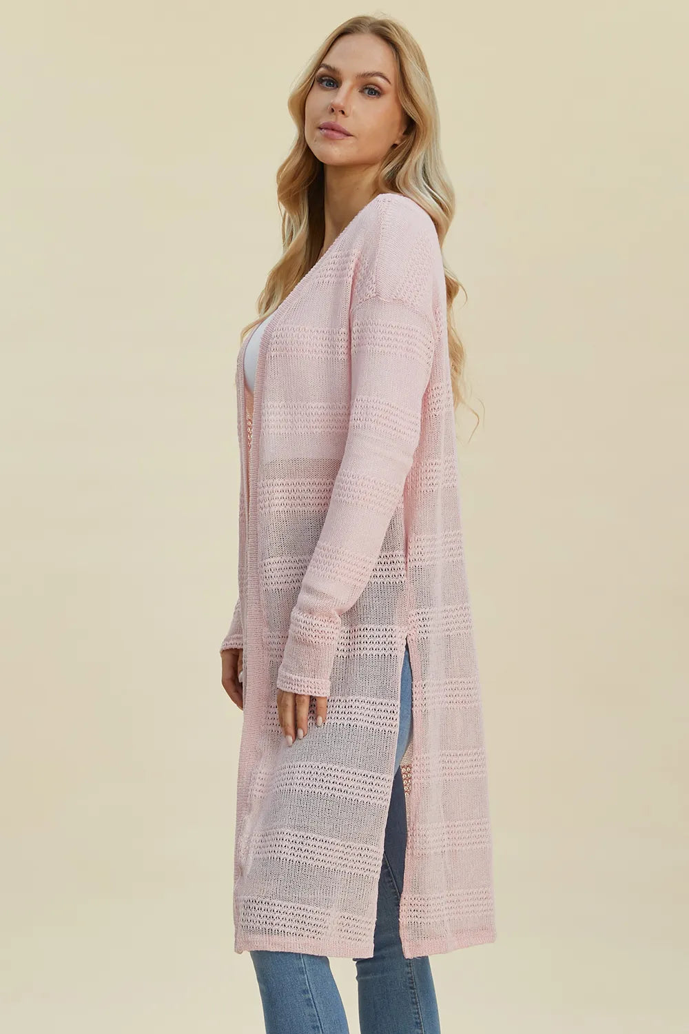Double Take Full Size Open Front Longline Cardigan NicholesGifts