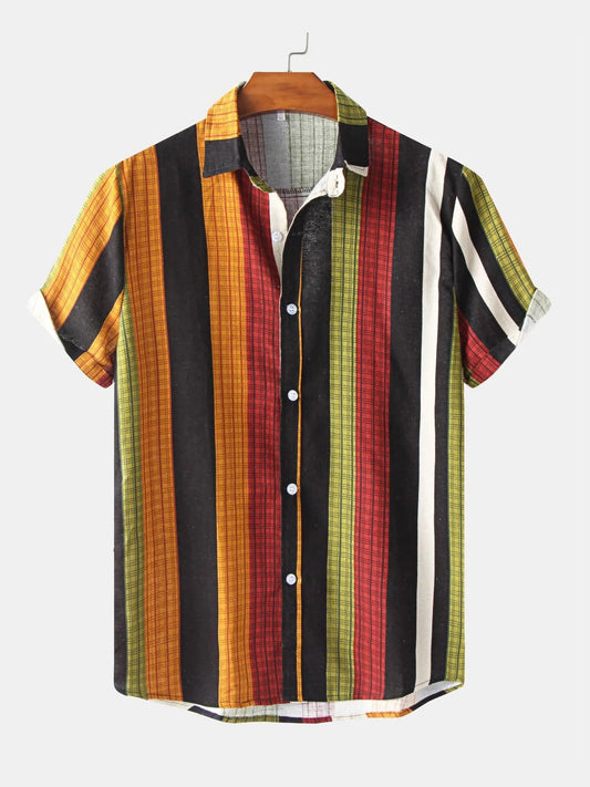 Men's Plus Size Multicolor Striped Short Sleeve Button Down Casual Shirt NicholesGifts