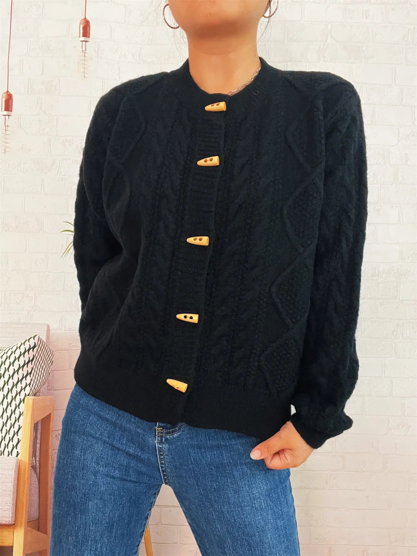Cable Knit Button-Up Cardigan