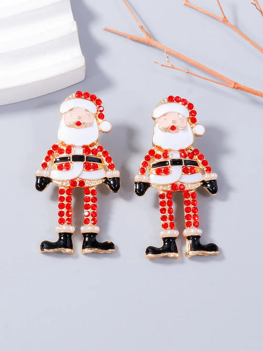 Alloy Rhinestone Santa Earrings Trendsi