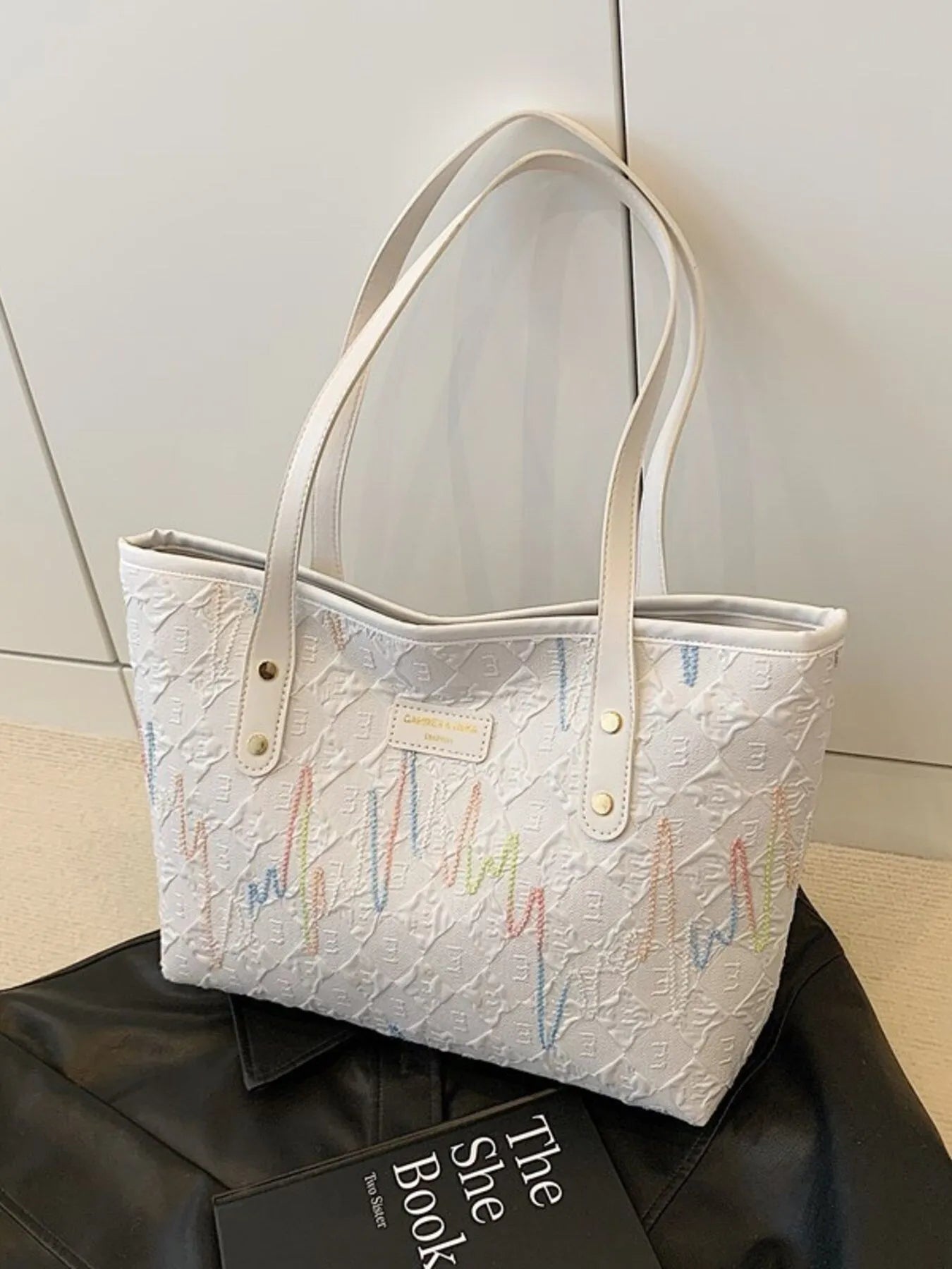 Contrast PU Leather Tote Bag Trendsi