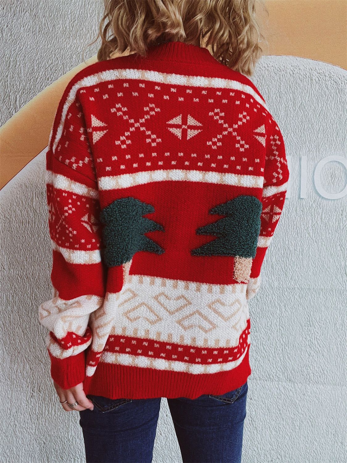 NicholesGifts Women Christmas Tree Mock Neck Long Sleeve Sweater NicholesGifts
