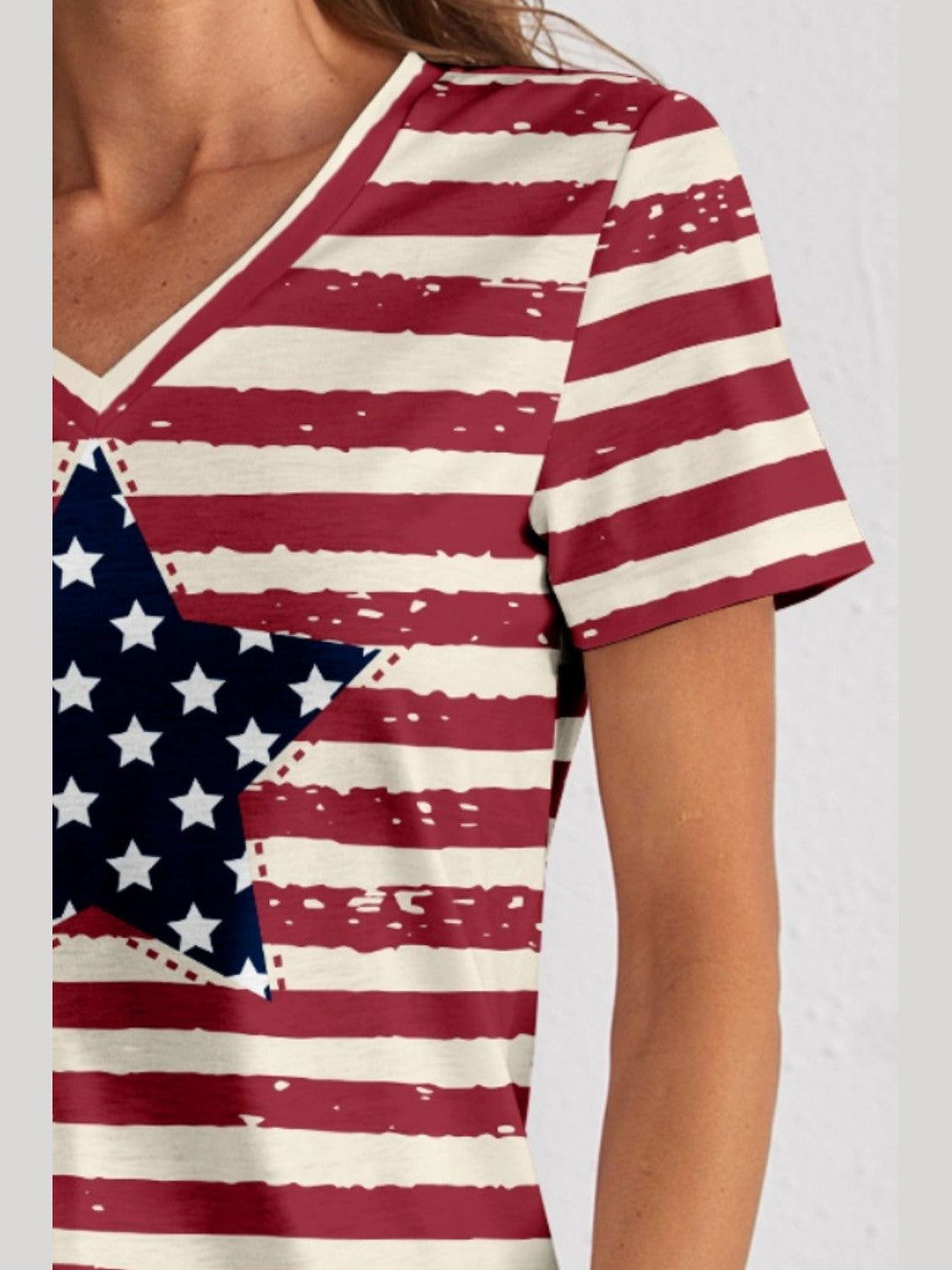 Striped V-Neck Short Sleeve T-Shirt NicholesGifts