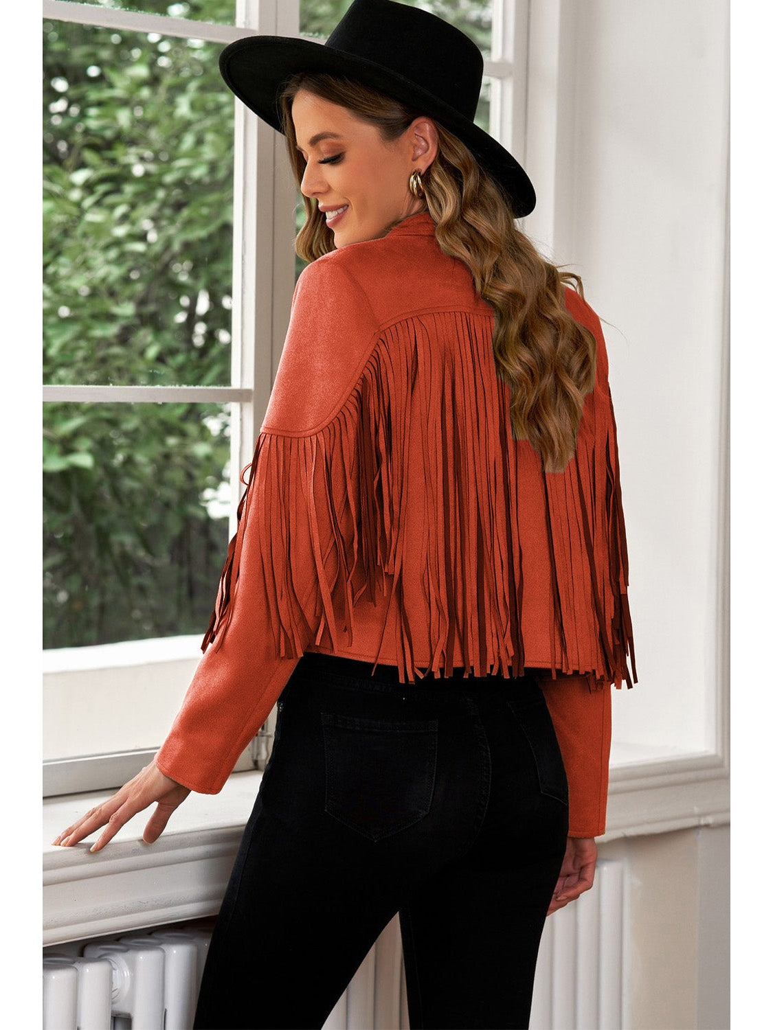 Fringe Trim Lapel Collar Cropped Blazer NicholesGifts