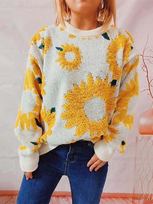 Sunflower Dropped Shoulder Long Sleeve Sweater Trendsi