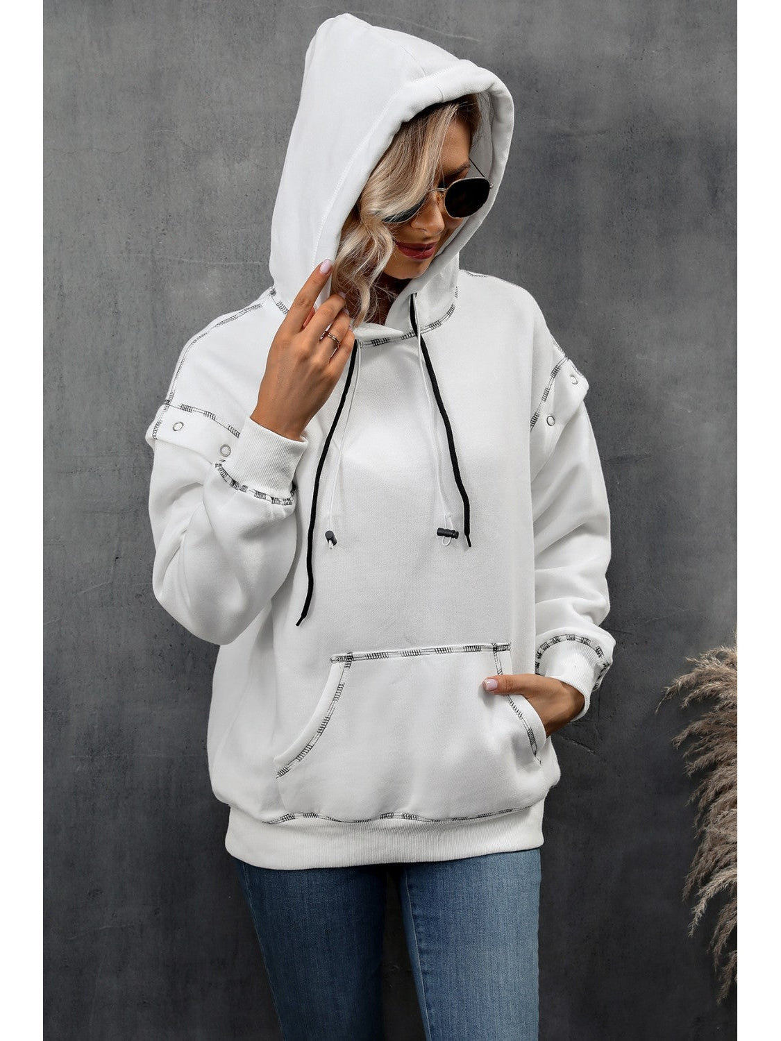NicholesGifts Women Ivy Lane Drawstring Kangaroo Pocket Dropped Shoulder Hoodie NicholesGifts