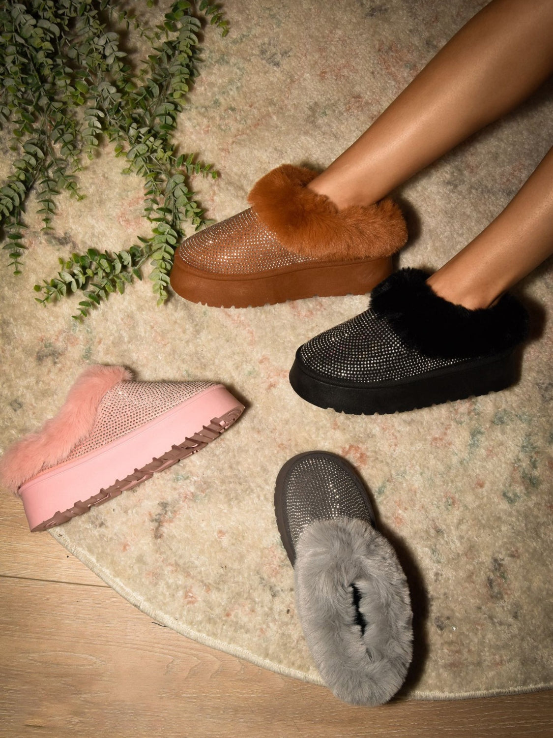 Women Wild Diva Embellished Faux Fur Platform Booties NicholesGifts