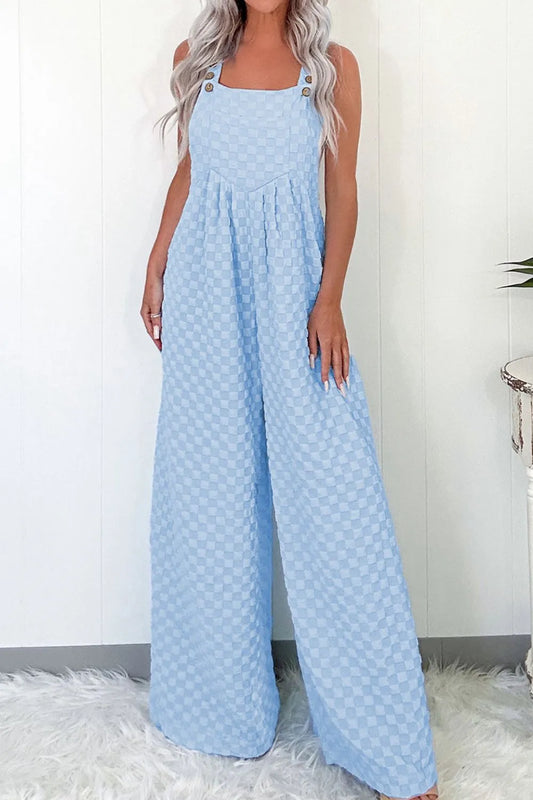 Checkered Pocketed Wide Leg Overalls Trendsi