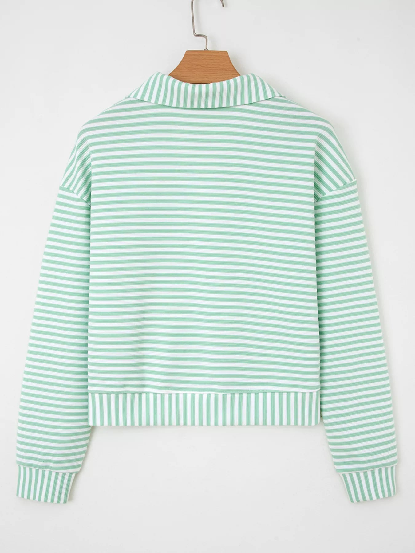 Stripe Quarter Zip Collar Long Sleeve Top Trendsi