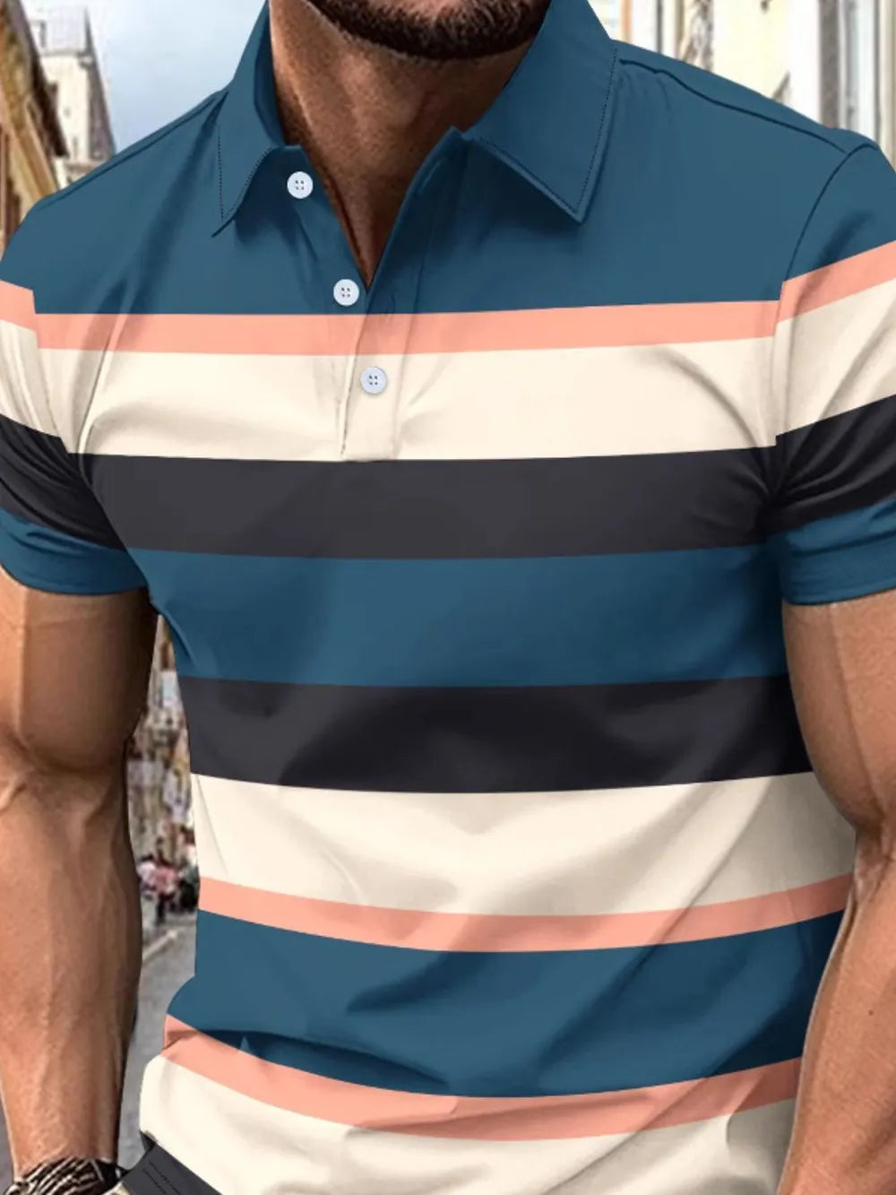 Men's Full Size Collared Short Sleeve Striped Polo Plus Size NicholesGifts