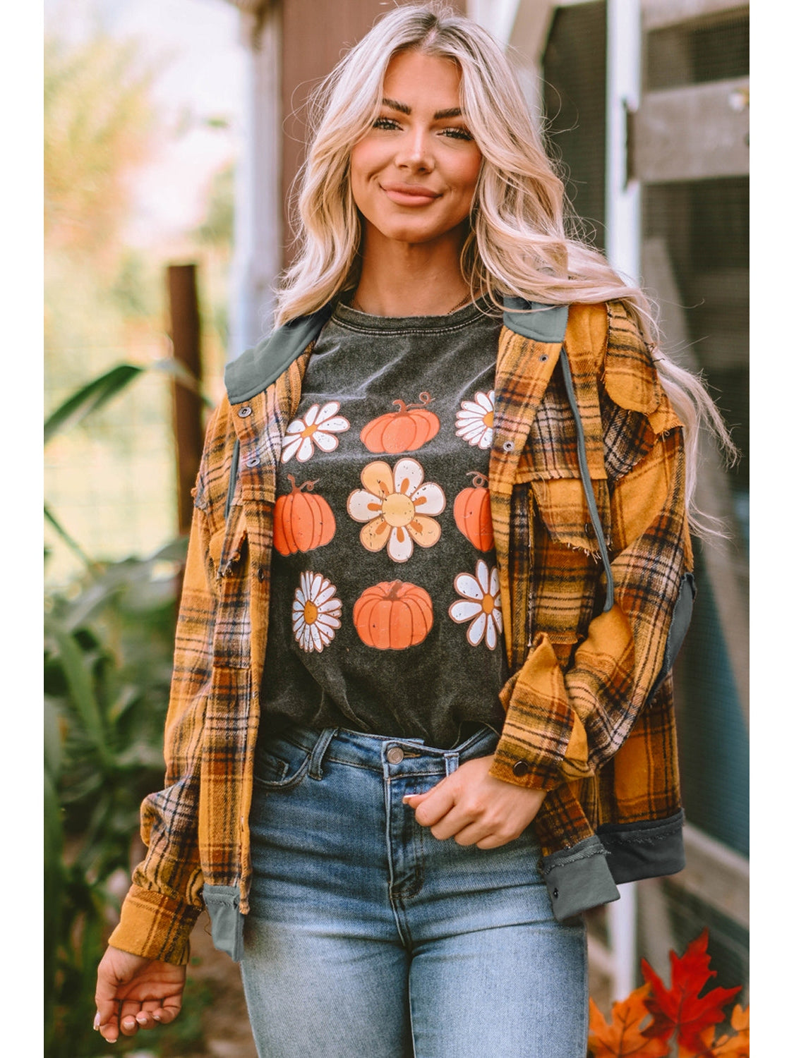 Plaid Hooded Button Front Jacket