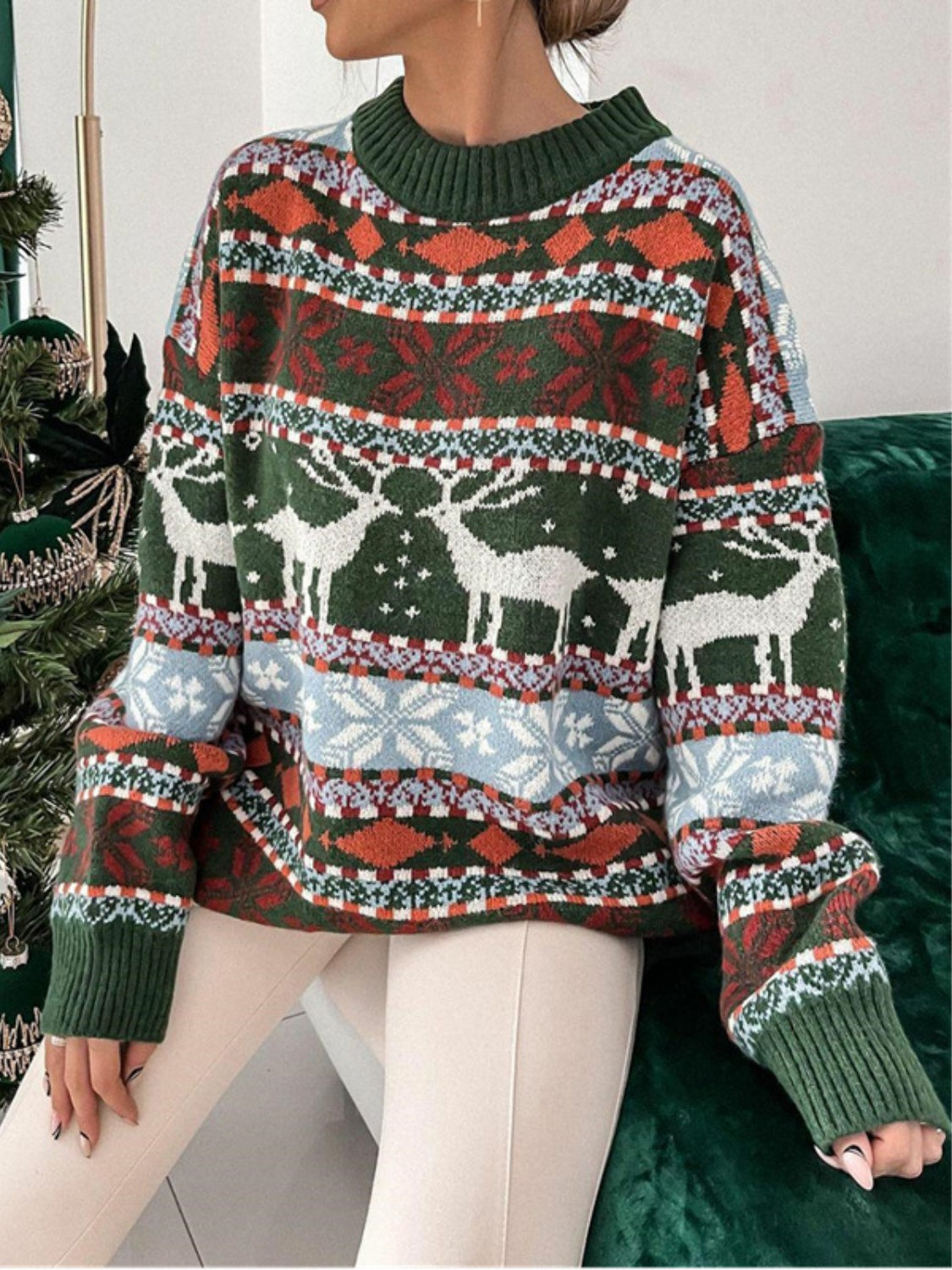 Geometric Round Neck Dropped Shoulder Sweater NicholesGifts