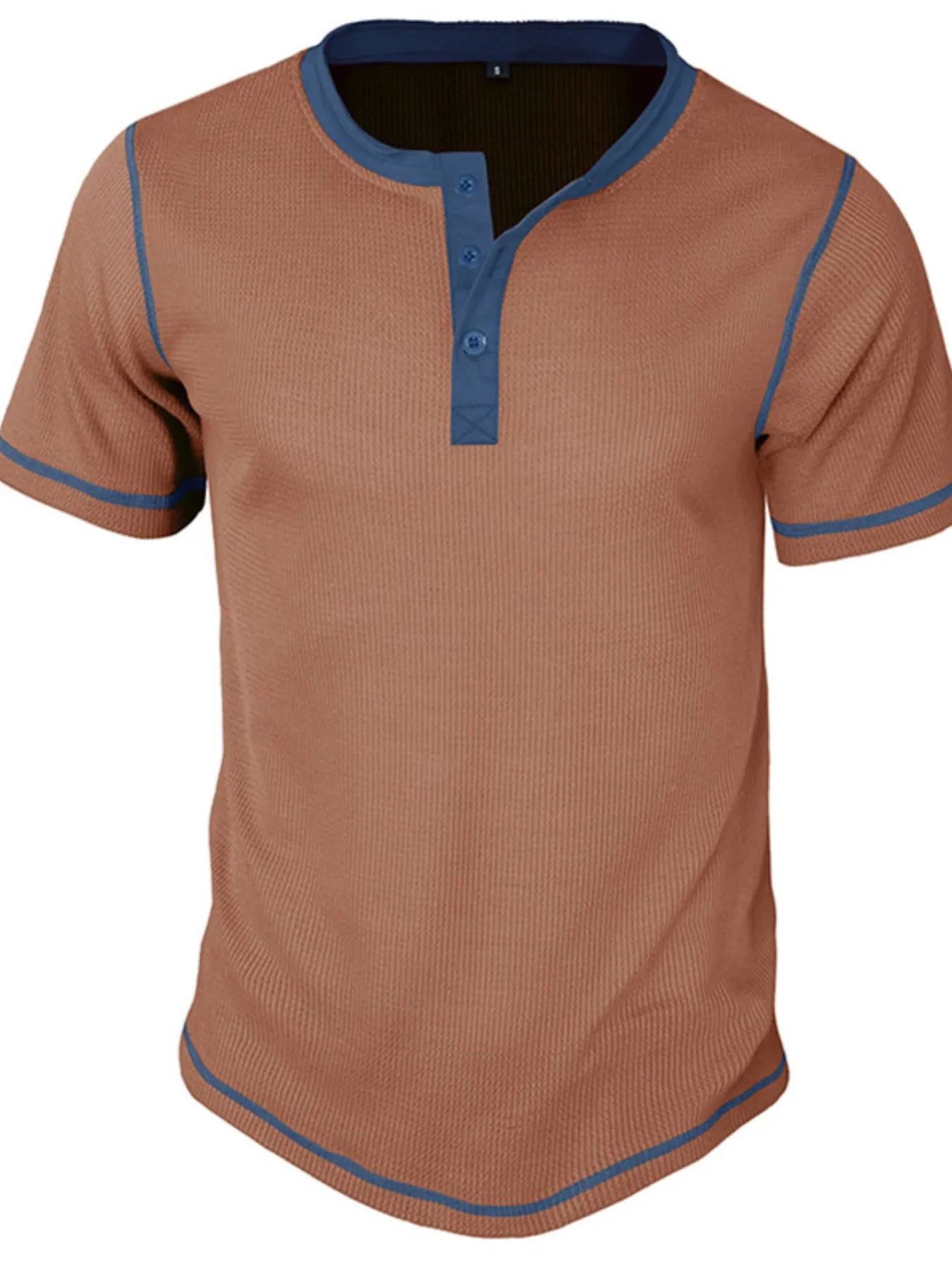 Men's Full Size Contrast Stitch Henley Polo Shirt Plus Size
