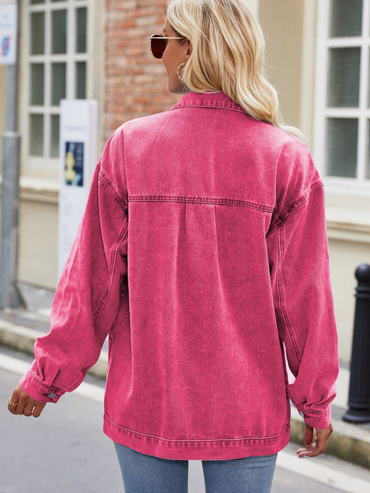Button Up Denim Jacket with Pockets nicholesgifts