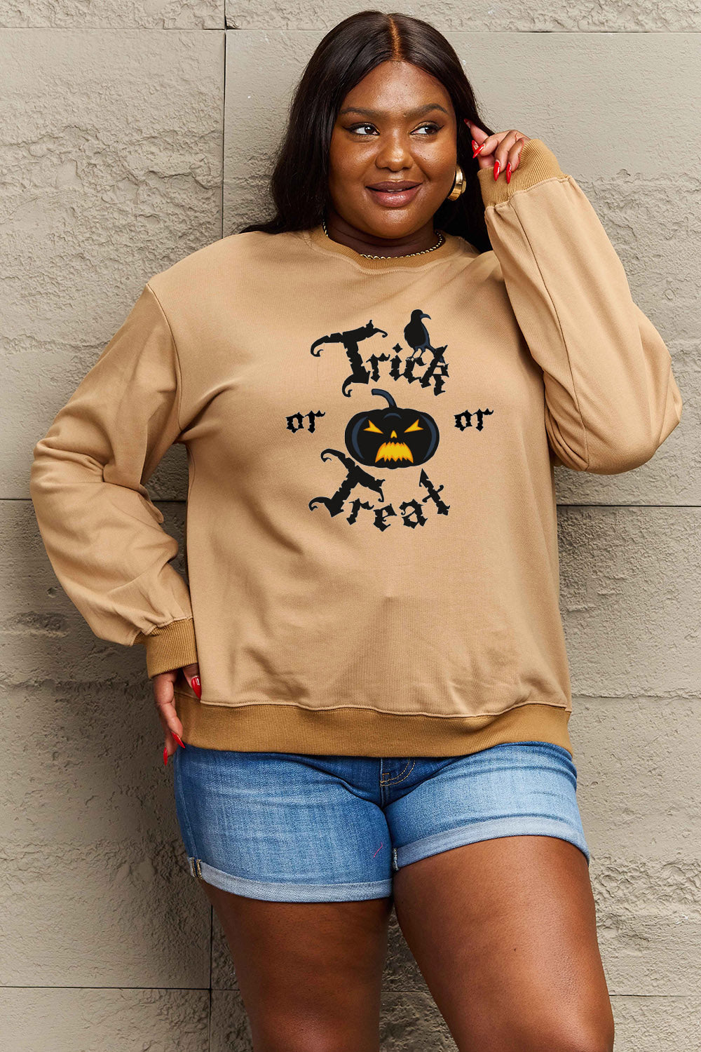Simply Love Full Size TRICK OR TREAT Graphic Sweatshirt NicholesGifts