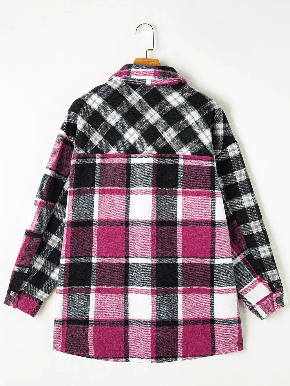 Pocketed Plaid Collared Neck Long Sleeve Shacket NicholesGifts