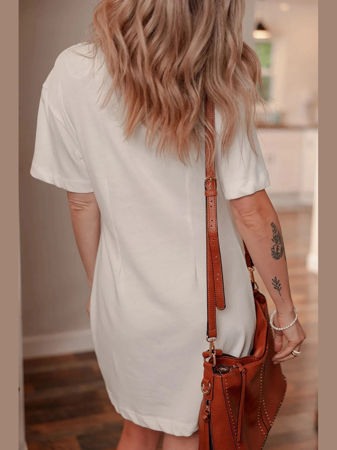 Drop Shoulder Crew Neck Shift T Shirt Dress NicholesGifts