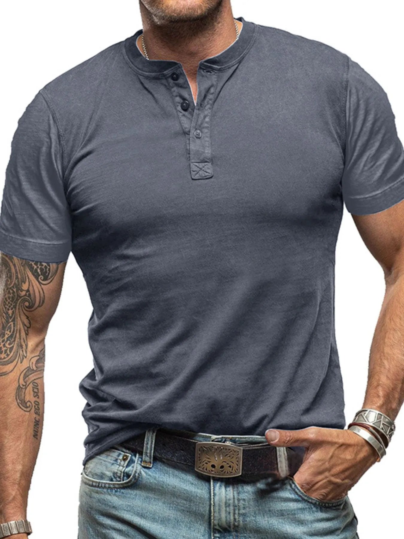 Men's Classic Henley Short Sleeve Polo T-Shirt NicholesGifts