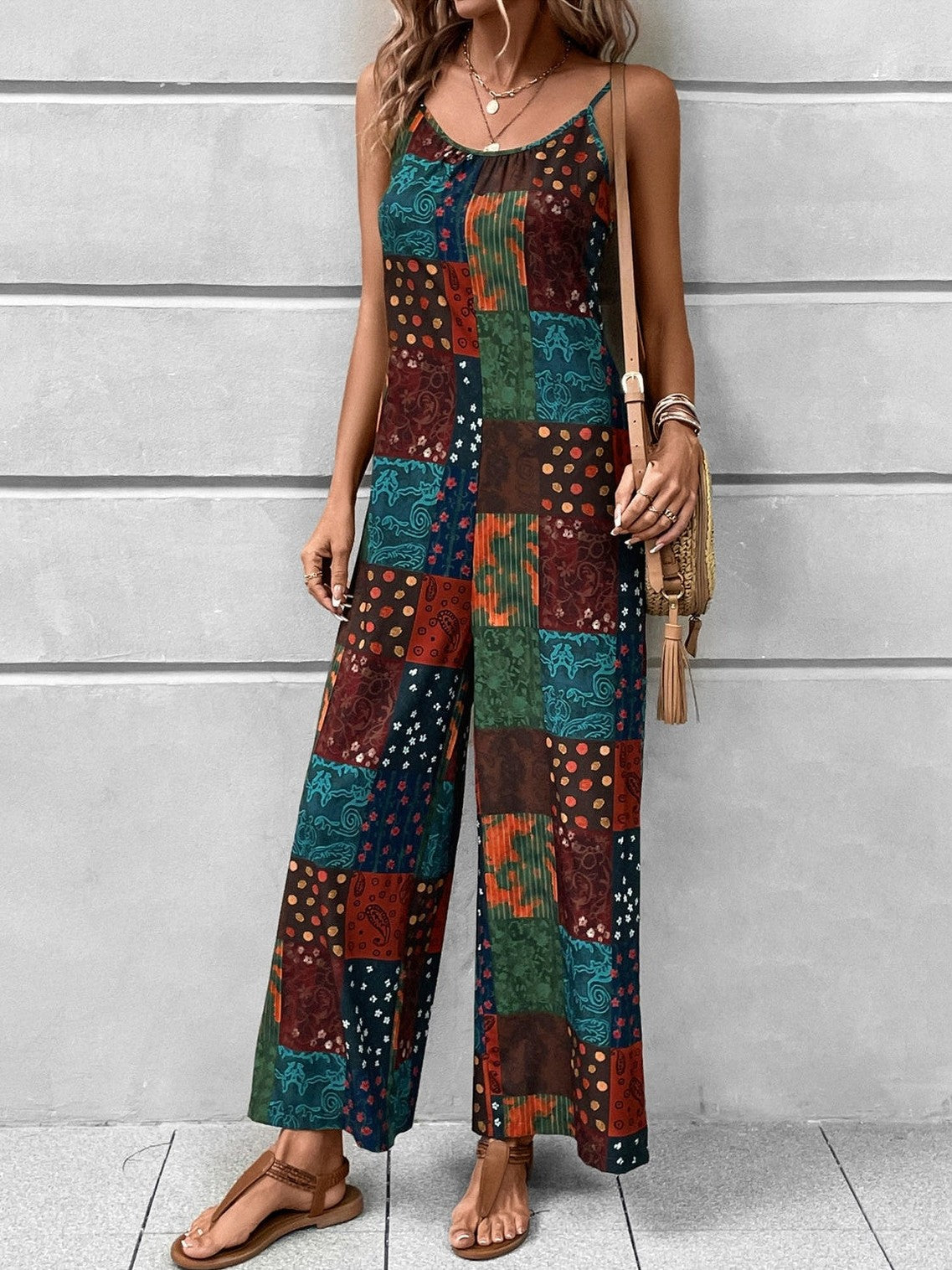 Printed Scoop Neck Spaghetti Strap Jumpsuit