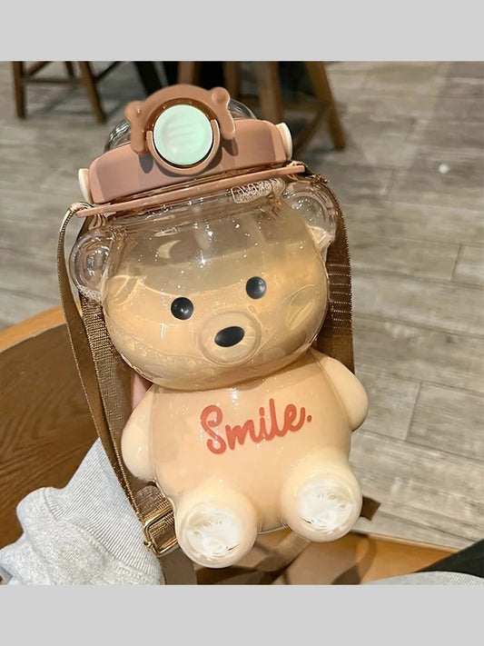 Cute Bear 1000ml Water Bottle - 2-in-1 Straw Cup for Kids, BPA Free & Leakproof - Perfect for School & Sports Gifts!