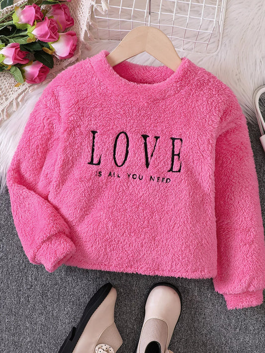 Children's Love Round Neck Fuzzy Sweatshirt Trendsi
