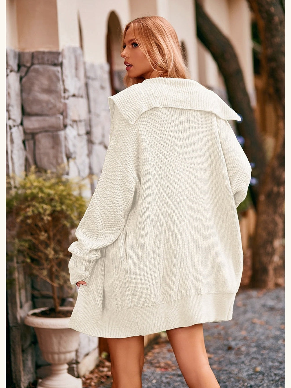 Women Collared Neck Button-Up Cardigan with Pockets NicholesGifts