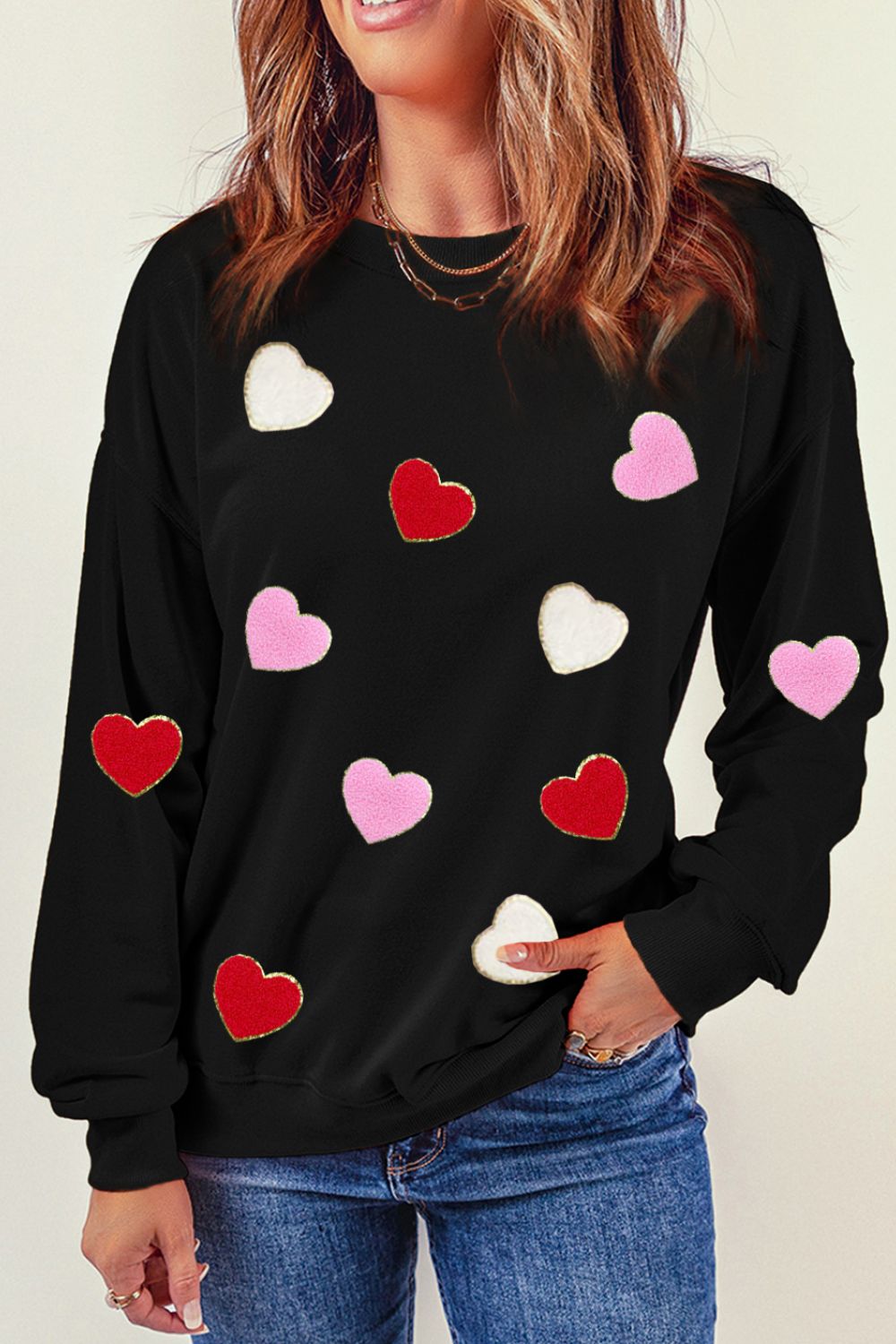 Valentine's Day Contrast Heart Long Sleeve Sweatshirt NicholesGifts