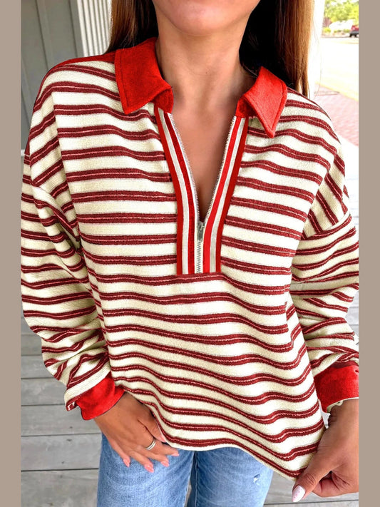 Striped Quarter-Zip Collar Sweatshirt nicholesgifts