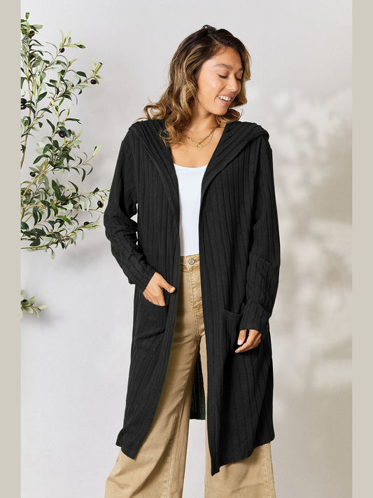 NicholesGifts Women Basic Bae Full Size Hooded Sweater Cardigan