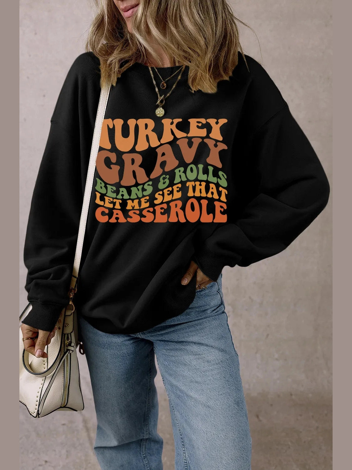 Letter Graphic Round Neck Long Sleeve Sweatshirt Trendsi