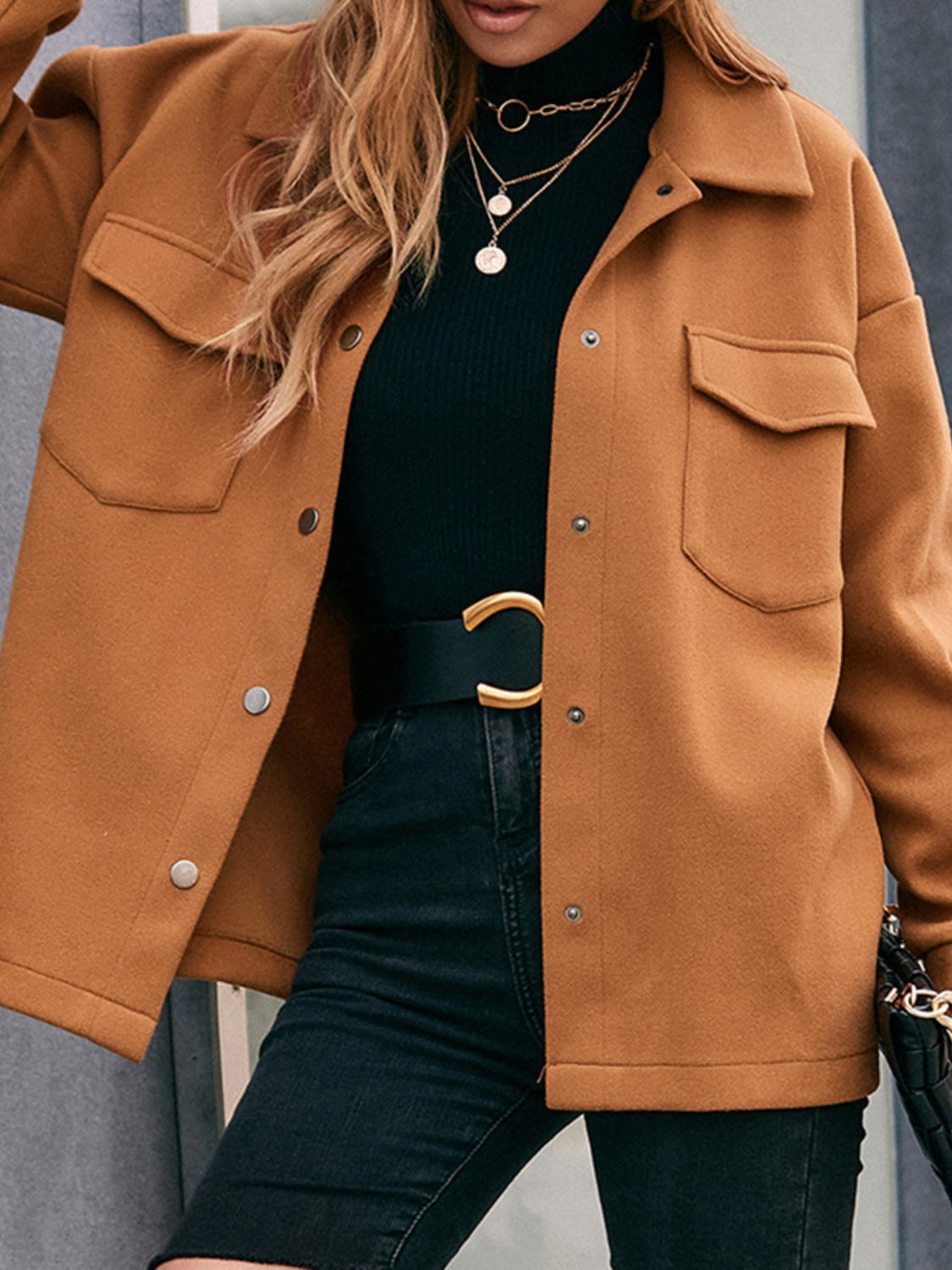 Ivy Lane Pocketed Snap Down Dropped Shoulder Jacket nicholesgifts