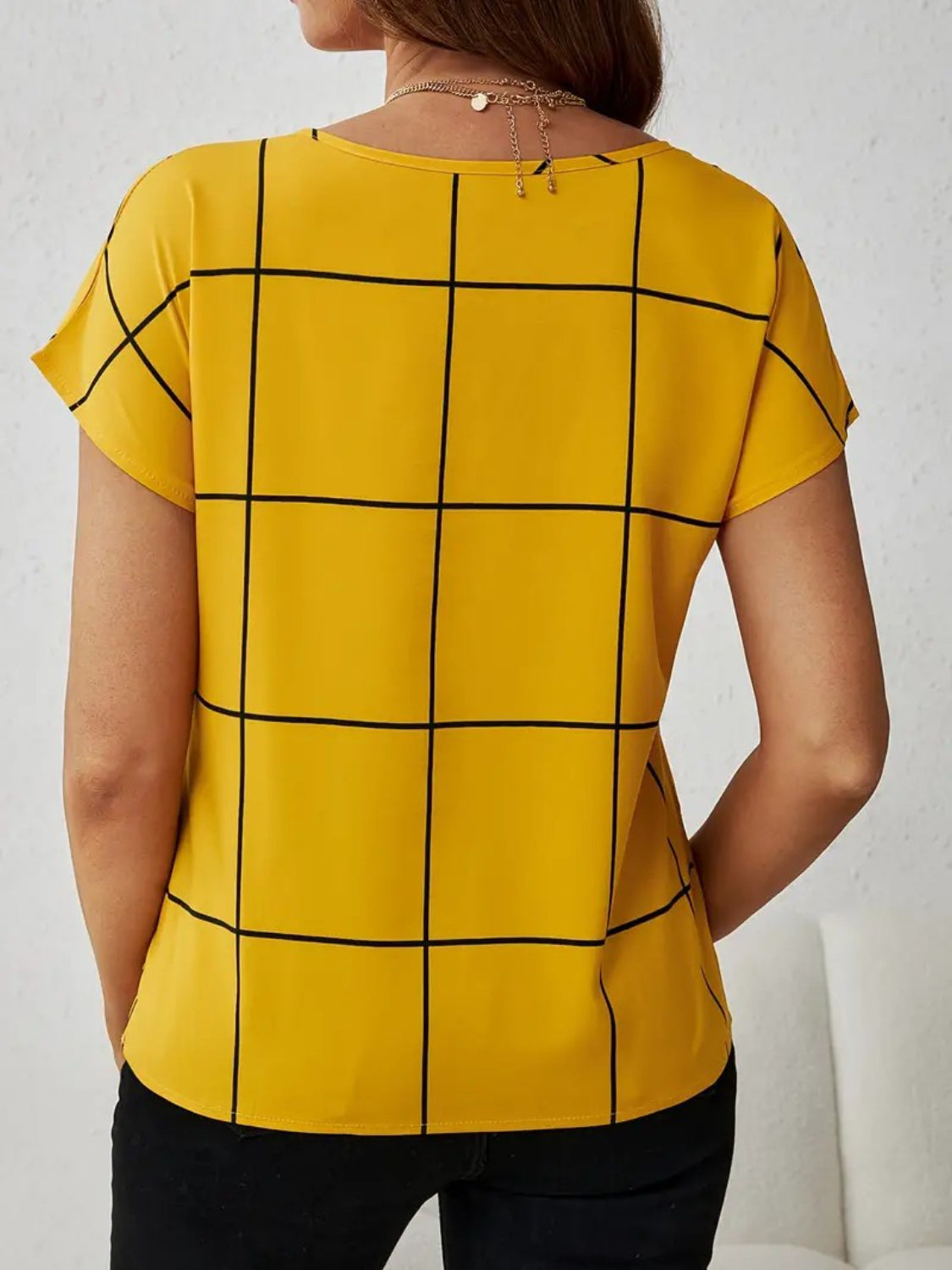 Women Plaid Contrast Notched Blouse NicholesGifts