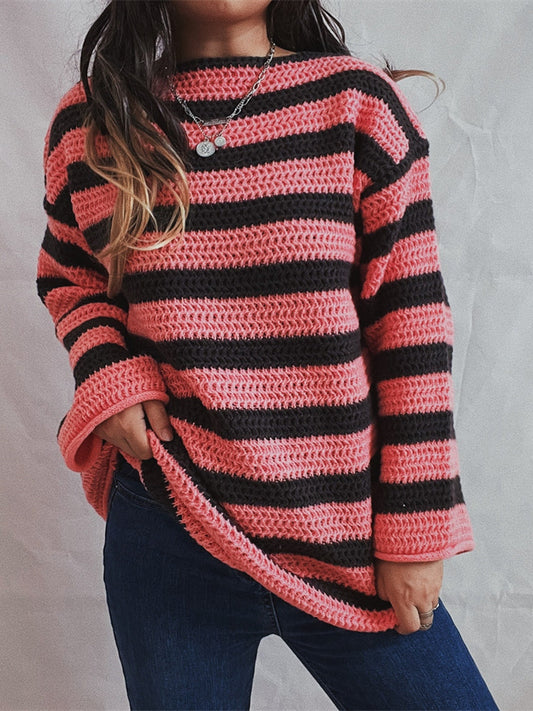 Striped Round Neck Long Sleeve Sweater NicholesGifts