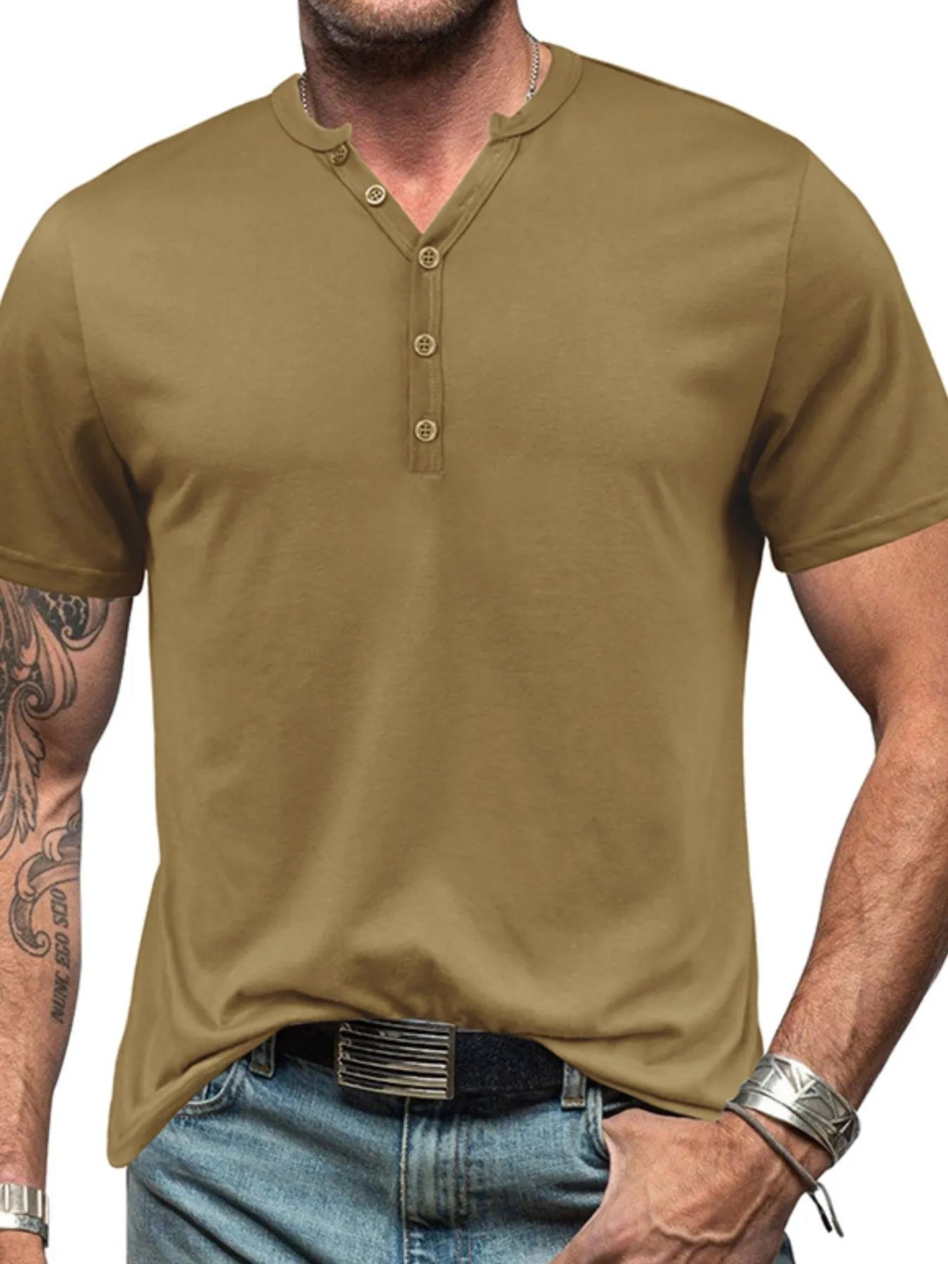 Men's Full Size Casual Henley Short Sleeve Polo Shirt Plus Size