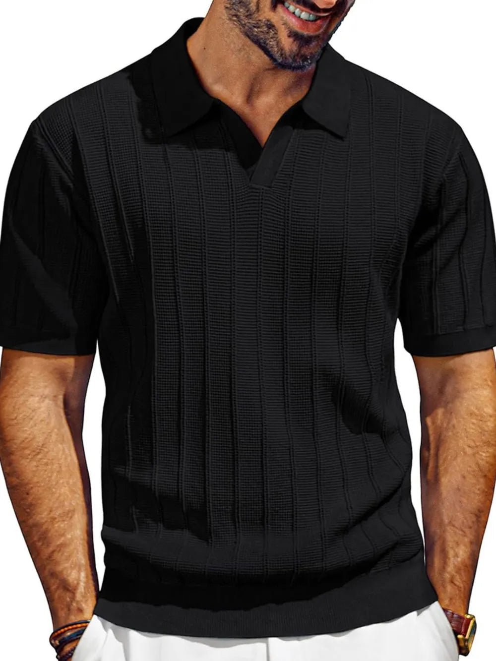 Men's Full Size Textured Collared Neck Short Sleeve Polo Plus Size Trendsi