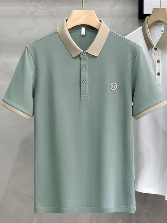 Men's Plus Size Breathable Short Sleeve Contrast Polo NicholesGifts