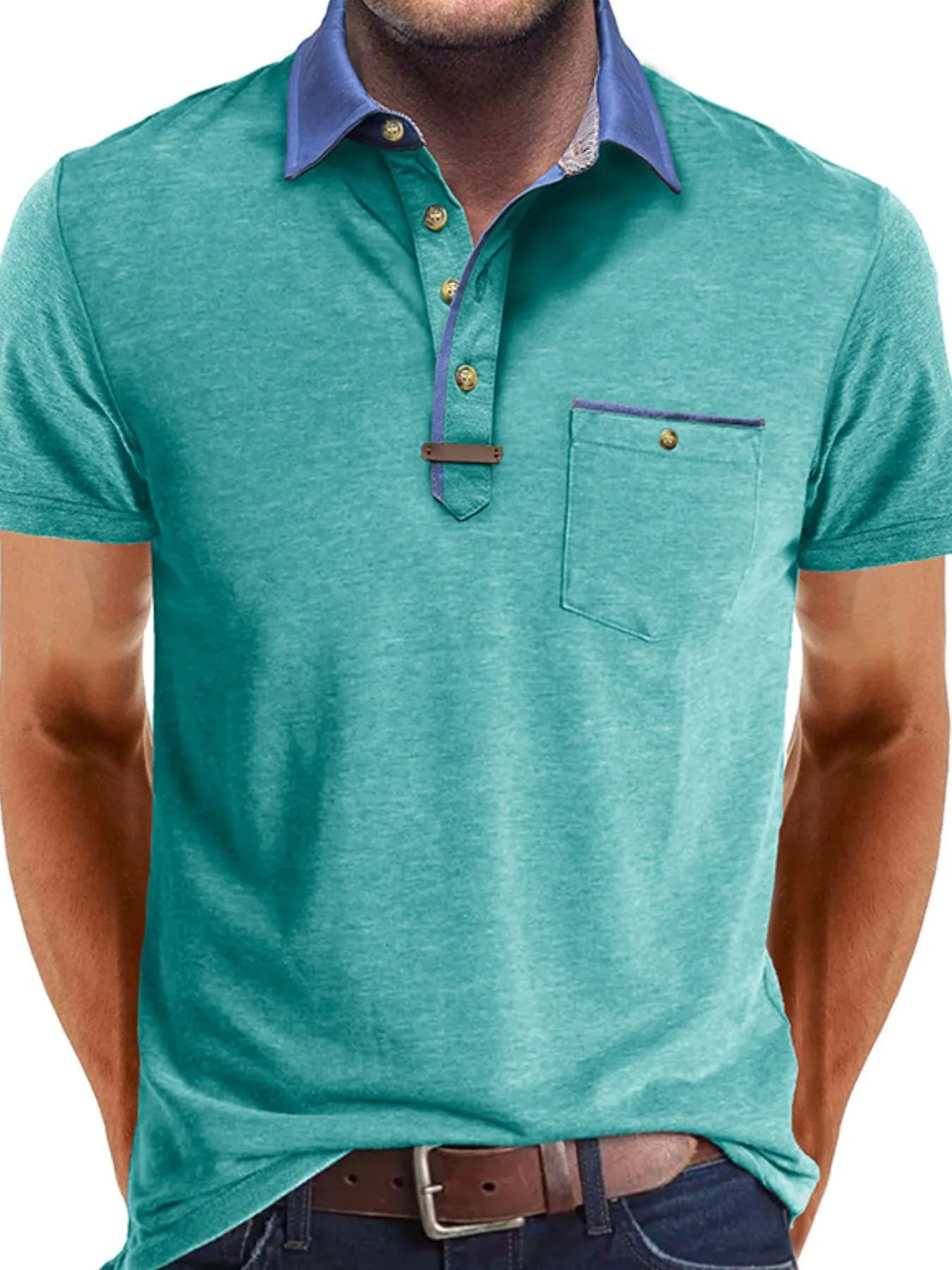 Men's Full Size Contrast Collar Pocket Polo Shirt Plus Size