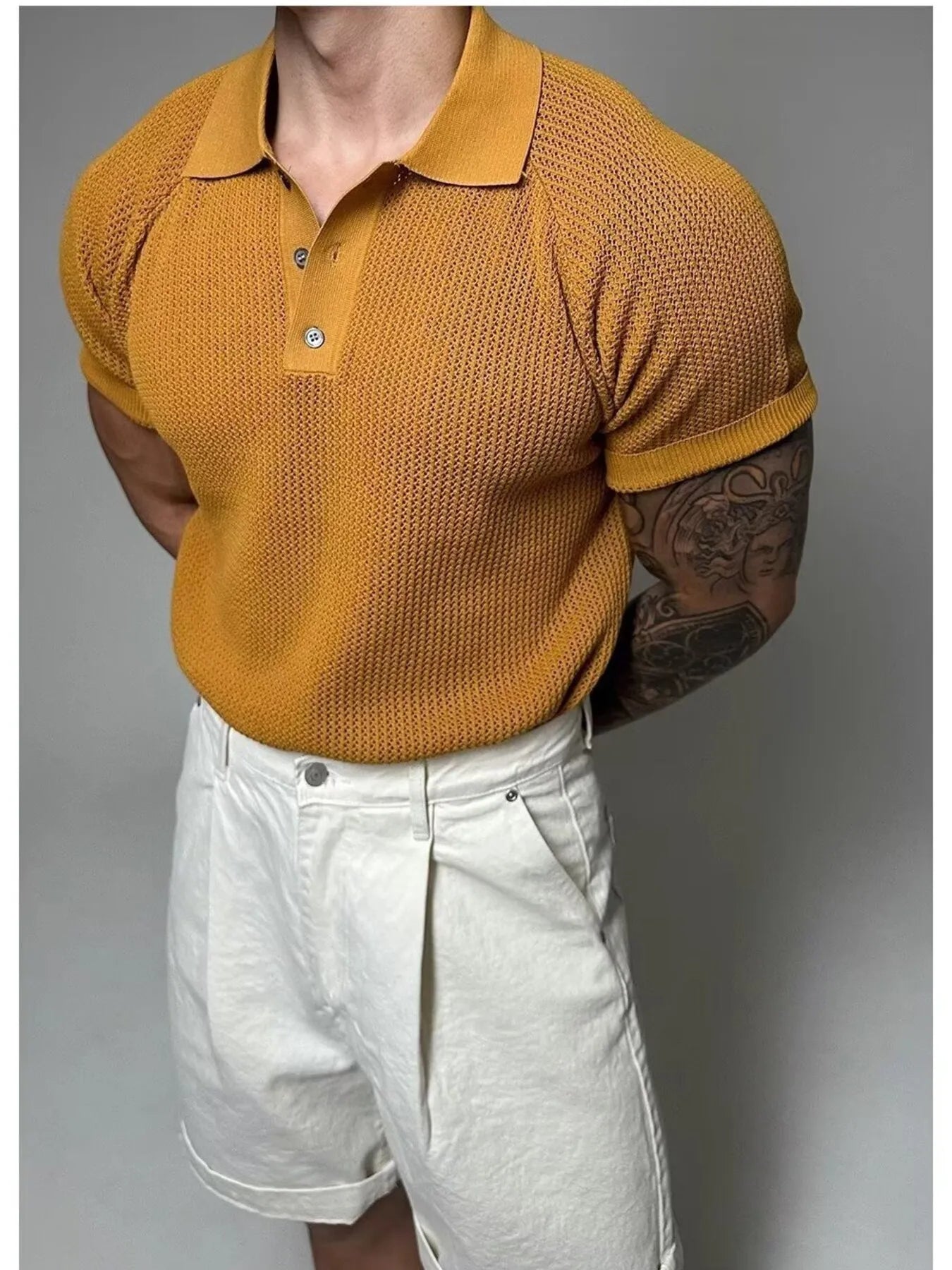 Men's Full Size Textured Knit Short Sleeve Polo Plus Size