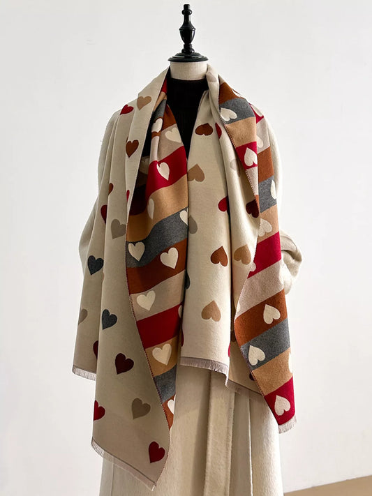 Women Heart Pattern Warm Scarf Valentine's Day Gift For Her nicholesgifts