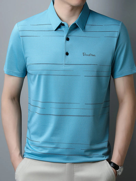 Men's Plus Size Classic Striped Quick-Dry Polo Shirt NicholesGifts
