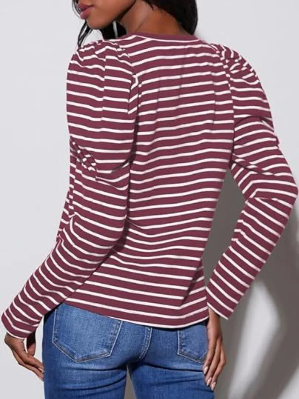 Striped Round Neck Long Sleeve T-Shirt nicholesgifts