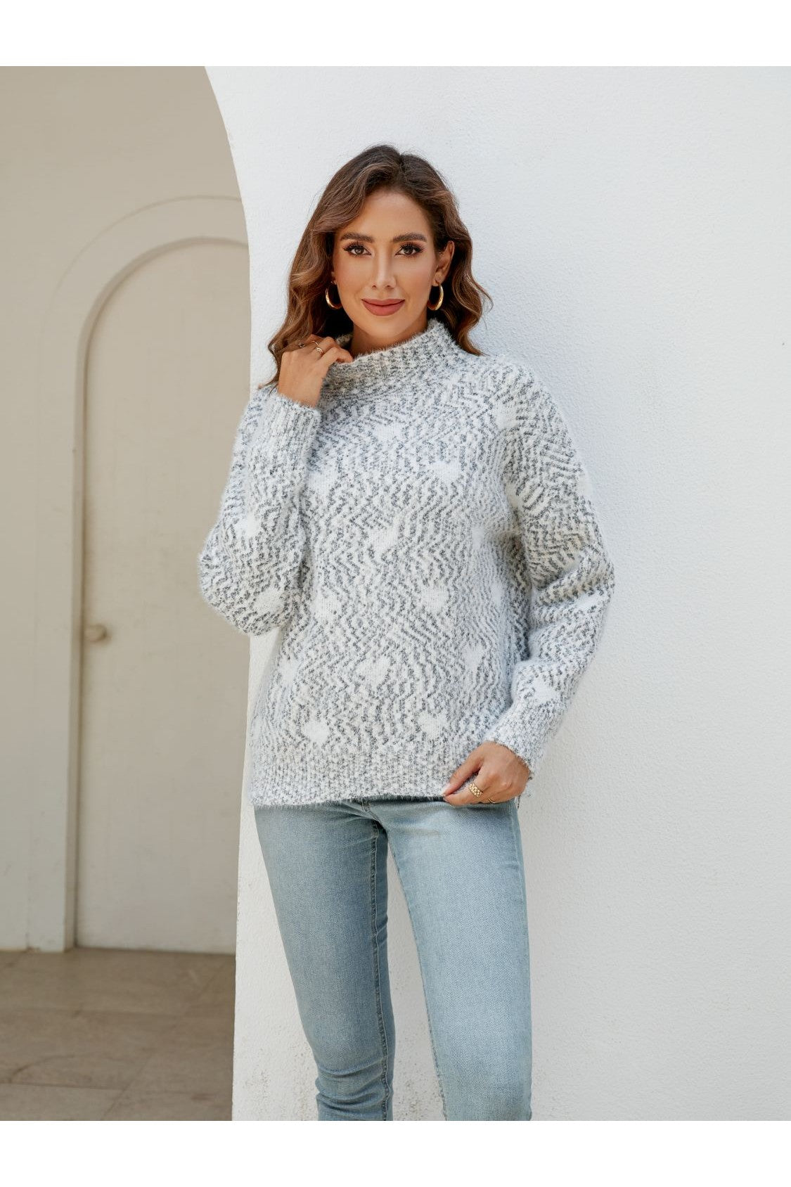 Women Heart Mock Neck Sweater NicholesGifts