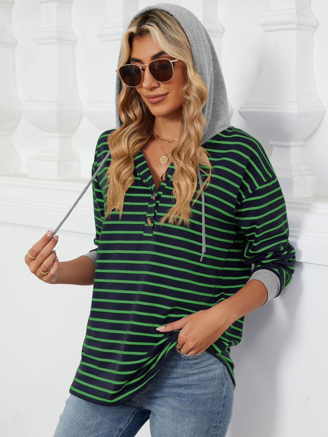 NicholesGifts Women Drawstring Striped Long Sleeve Hoodie NicholesGifts