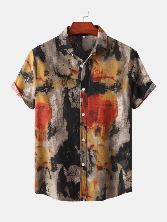 Men's Plus Size Abstract Print Short Sleeve Button-Up Casual Shirt NicholesGifts